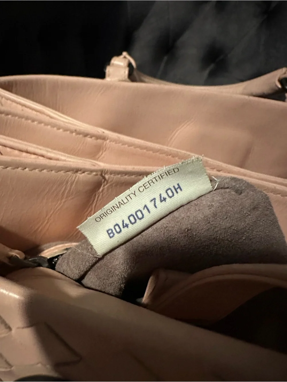 Authentic Bottega Veneta Roma Woven Leather Satchel Handbag in blush pink